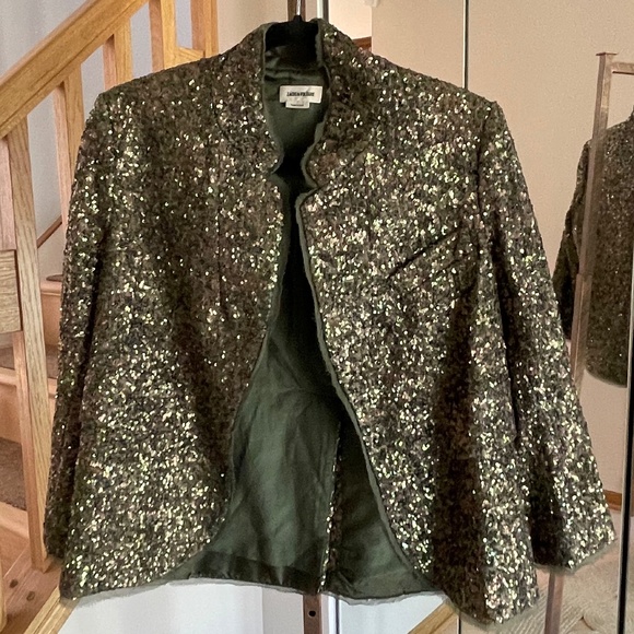 Zadig & Voltaire Verys Green Sequin Open Jacket Size 40